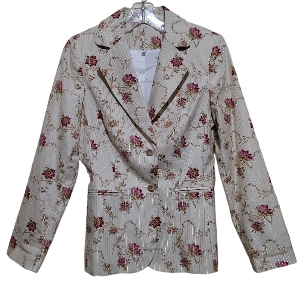 Stripe and Floral Pink Tan Blazer Jacket Sz 6